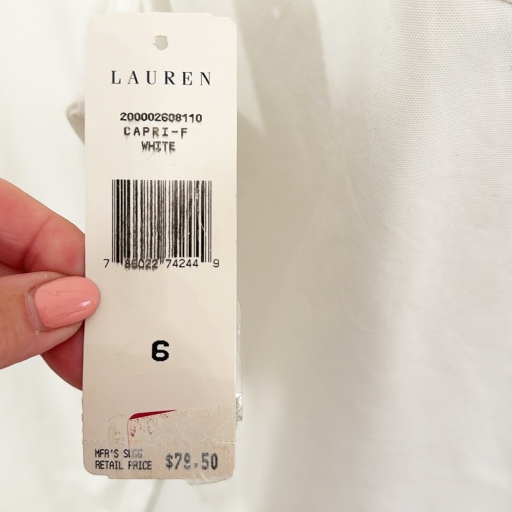 LAUREN RALPH LAUREN Wide Leg Ivory Cotton Pants High Rise Size 6 NWT - Picture 7 of 7
